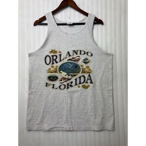 Vintage 90s Gray ORLANDO Florida 1997 Tank Top ISLAND DOLPHINS Nature Ocean Sz.L